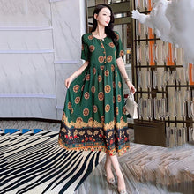Load image into Gallery viewer, Heavy silk dress syndrome print round ring button big skirt
