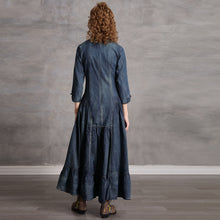 Load image into Gallery viewer, Buckle cheongsam denim skirt retro slider dress

