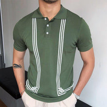 Load image into Gallery viewer, men&#39;s green striped short-sleeved polo shirt
