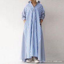 Load image into Gallery viewer, European striped skirt long contribution loose cloak dress shirt

