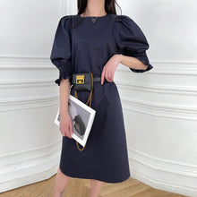Load image into Gallery viewer, Home cotton pleated bubble sleeve dress three-color
