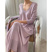 Load image into Gallery viewer, French U-type collar ice silk knit dress long skirt
