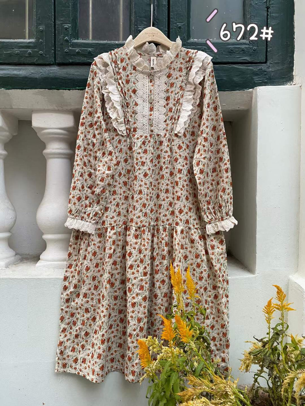 Sweet stitching floral embroidery long-sleeved dress temperament trend