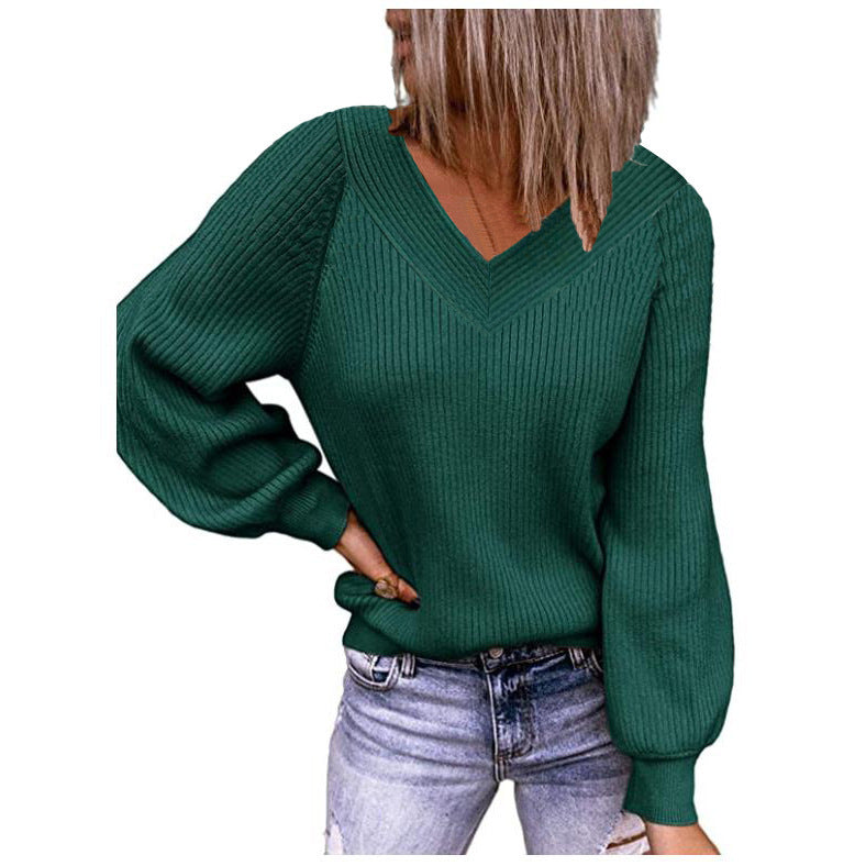 Long-sleeved sweater jacket V-neck jacket top