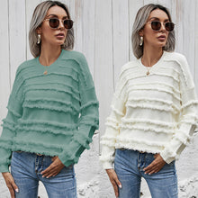 Load image into Gallery viewer, Winter leisure pullover round neck loose tassel knit sweater
