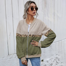 Load image into Gallery viewer, Stitching leopard print round neck loose plush jacket blouse
