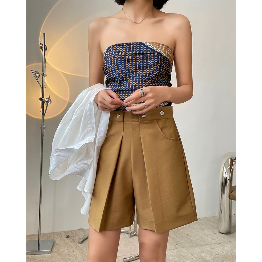 High waist suit pants wide-leg loose thin casual shorts