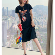 Load image into Gallery viewer, Cute Fawn Print Round Neck Short Sleeve Fit T-shirt Dress
