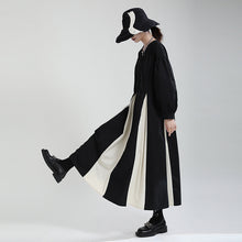 Load image into Gallery viewer, Sleeve black and white stitching large swing loose long skirt dress
