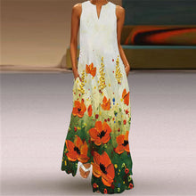 Load image into Gallery viewer, Sleeveless long skirt V-colored flower dress
