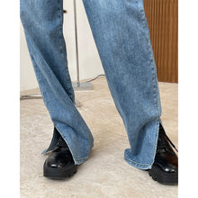 Load image into Gallery viewer, High-waistband shuttered jeans straight slim trousers
