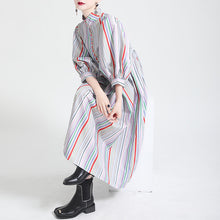 Load image into Gallery viewer, Striped bubble sleeves dress spring new trendy light cooked tide
