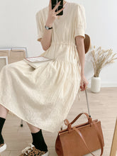 Load image into Gallery viewer, Summer Thin V-neck Retro Puff Sleeve Drawstring Waist Long Skirt
