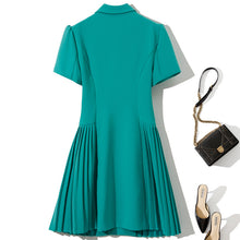 Load image into Gallery viewer, Lapel stitching pleated OL style women&#39;s short-sleeved dress
