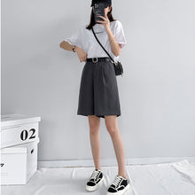 Load image into Gallery viewer, High waist slim black A word wide leg five-point casual pants
