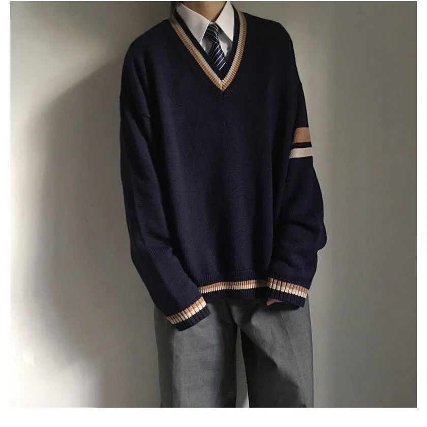 men's V-neck knitted pullover Japanese sweater