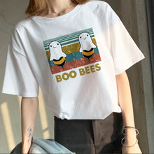 Load image into Gallery viewer, White cotton long short-sleeved T-shirt loose won
