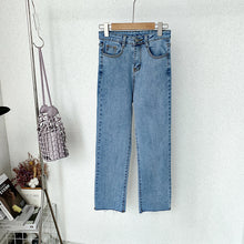 Load image into Gallery viewer, High waist straight light blue ridge denim trousers
