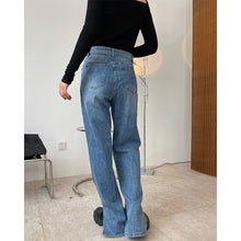 Load image into Gallery viewer, High-waistband shuttered jeans straight slim trousers
