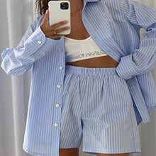 Load image into Gallery viewer, Long Sleeve Shirt Pants Two Piece Loose High Waist Shorts Set
