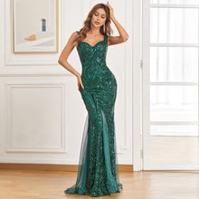 Load image into Gallery viewer, New green fishtail long summer dress sequins suspender
