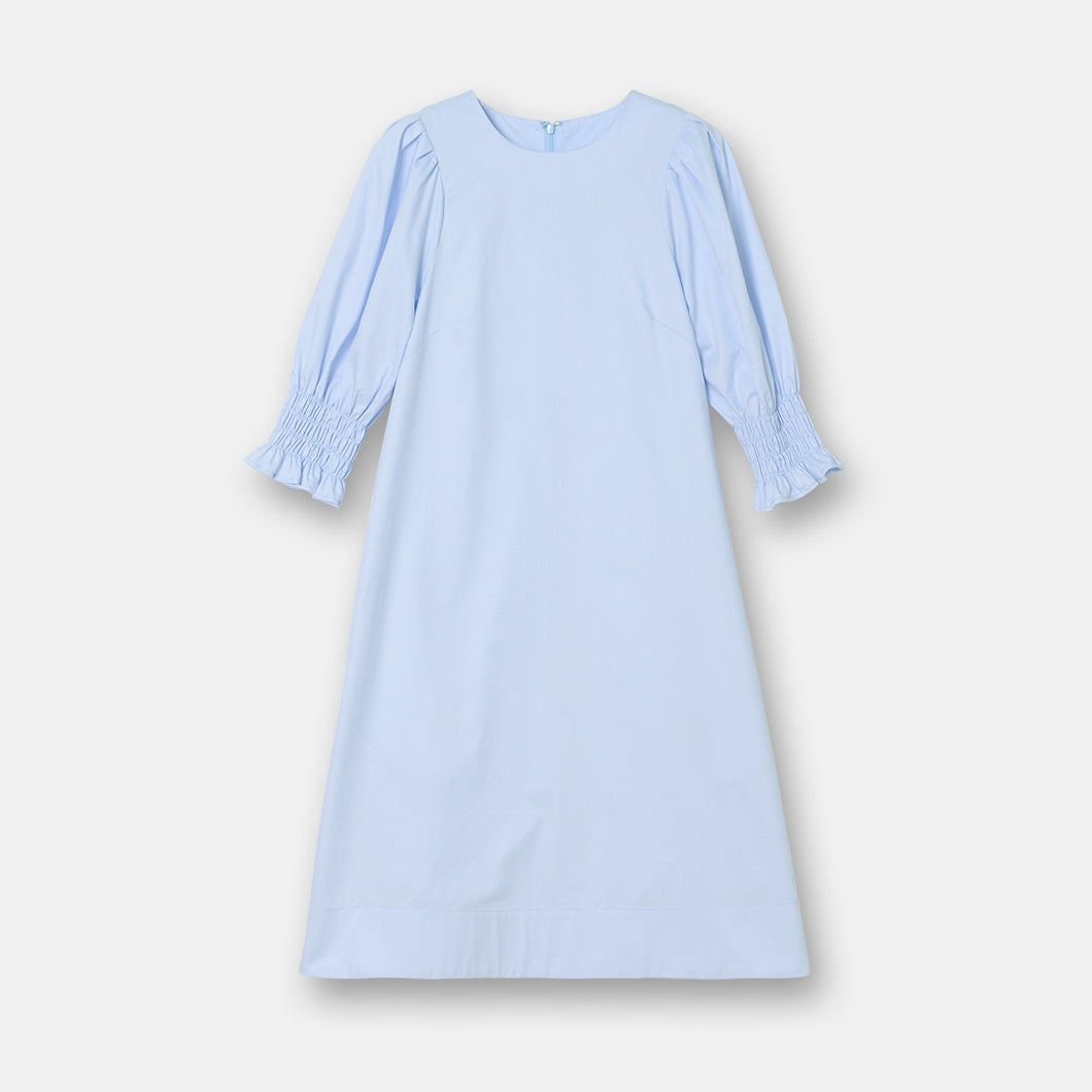 Home cotton pleated bubble sleeve dress three-color