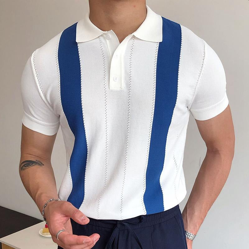 men's summer short-sleeved sweater with white striped