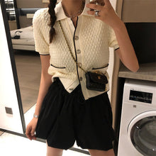 Load image into Gallery viewer, Summer new rice black color hollow knit short-sleeved dress
