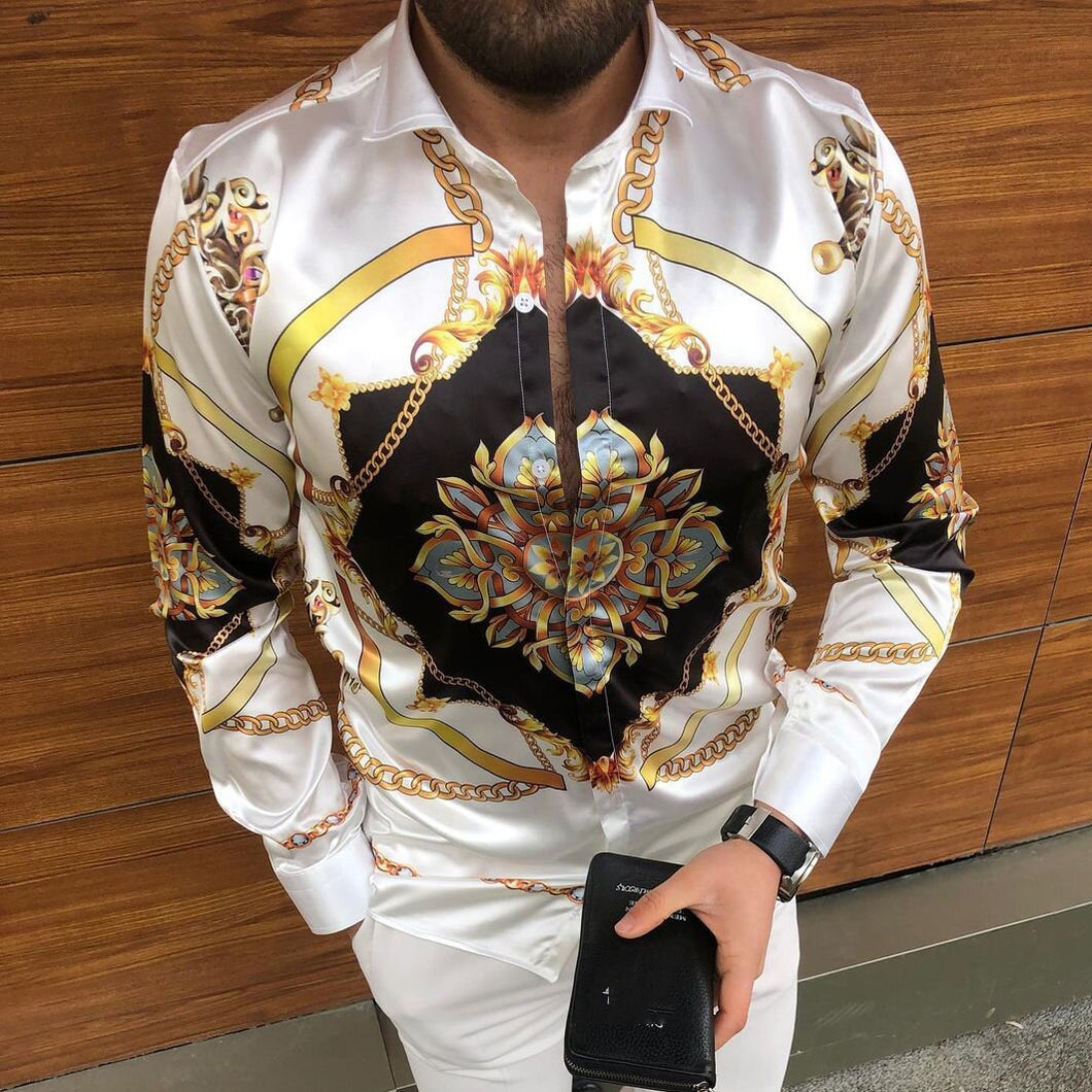 Men's long-sleeved casual printed shirt with Cross-border