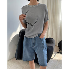 Load image into Gallery viewer, Striped short-sleeved T-shirt thin loose vein ice silk knit clothes
