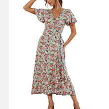 Load image into Gallery viewer, Womens V Neck Maxi Dress with Daisy Print
