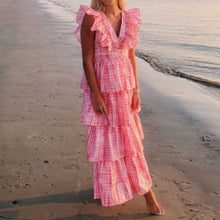 Load image into Gallery viewer, Pink Deep V Neckline Long Dress Tiered Ruffled Summer Dress
