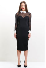 Load image into Gallery viewer, Tuxedo Illusion Dress - Midi dress with mesh sleeves, &amp; contrast

