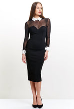 Load image into Gallery viewer, Tuxedo Illusion Dress - Midi dress with mesh sleeves, &amp; contrast
